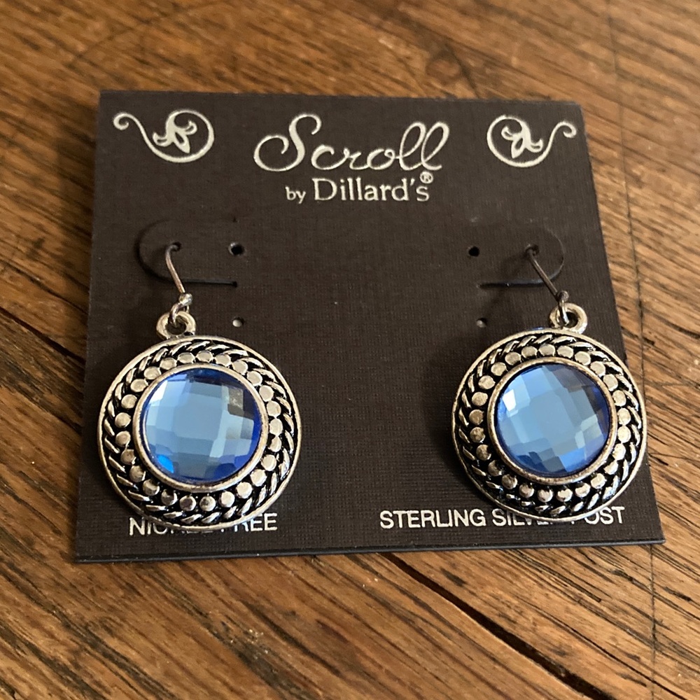 Scroll by Dillard’s Round Blue “Crystal” Earrings NWT